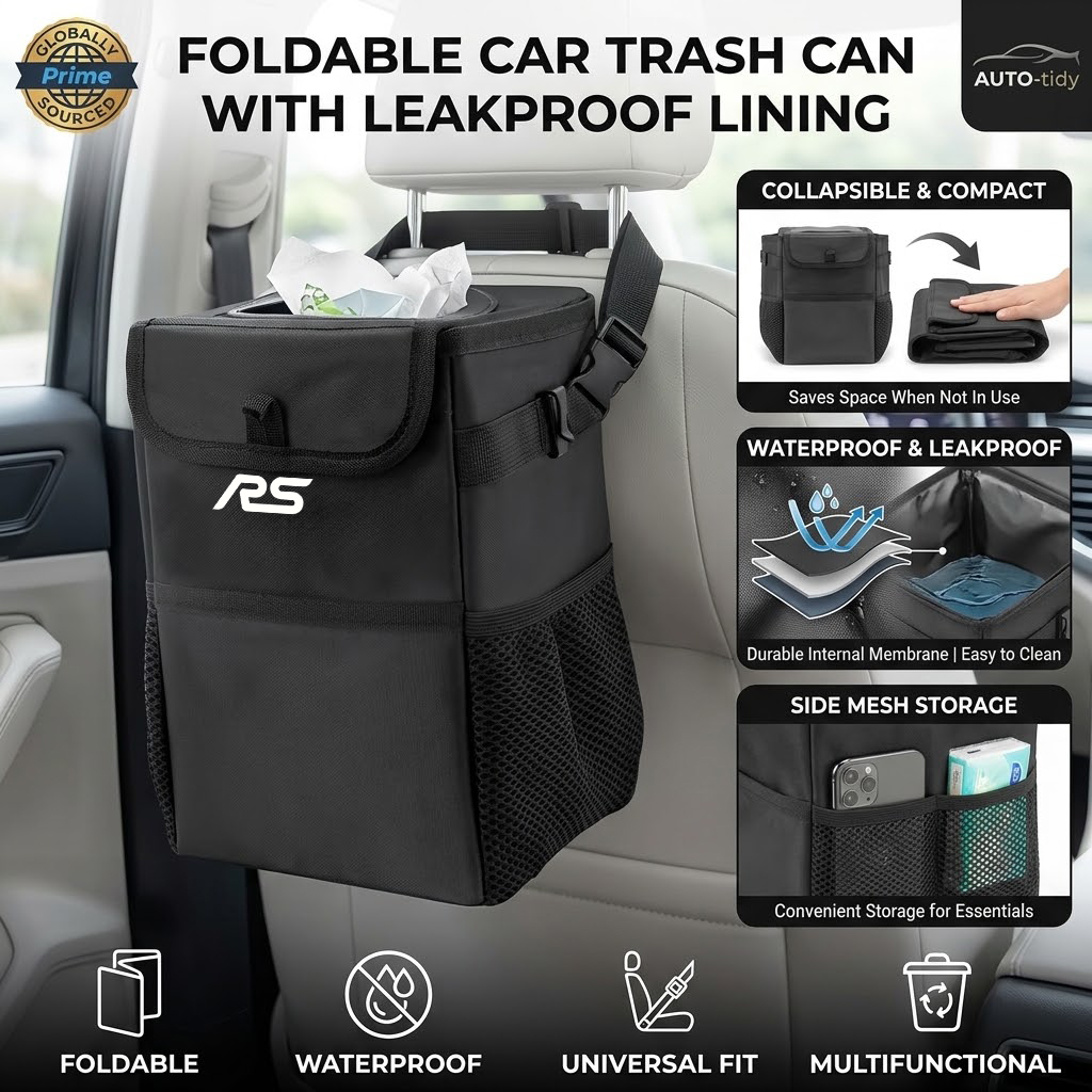 Waterproof Car Trash Can With Lid - Lixeira dobrável e portátil, com tampa