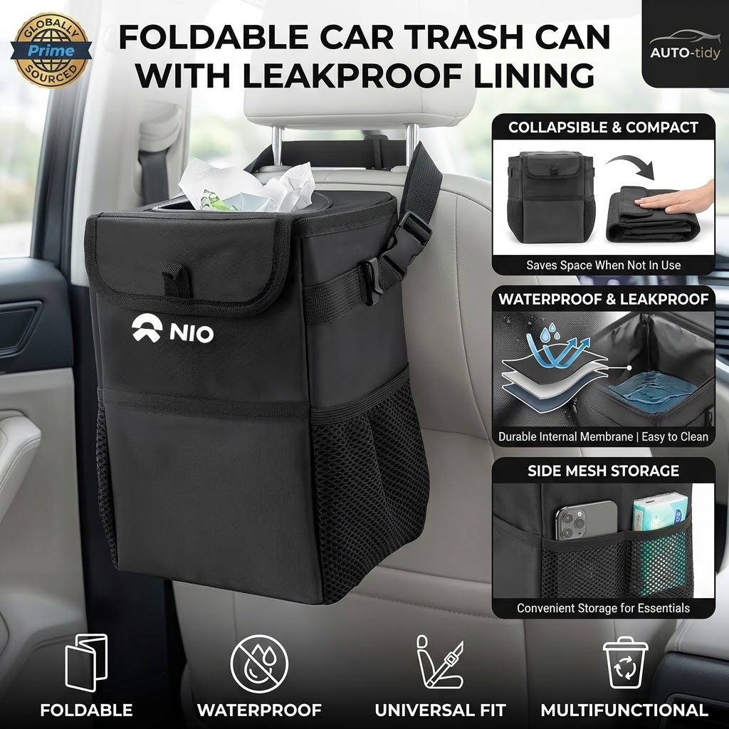 Waterproof Car Trash Can With Lid - Lixeira para carro dobrável, portátil, com