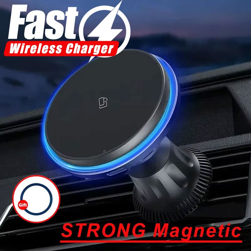 Wireless Car Charger Mount Fast Charging - Carregador sem fio magnético LED/RGB para