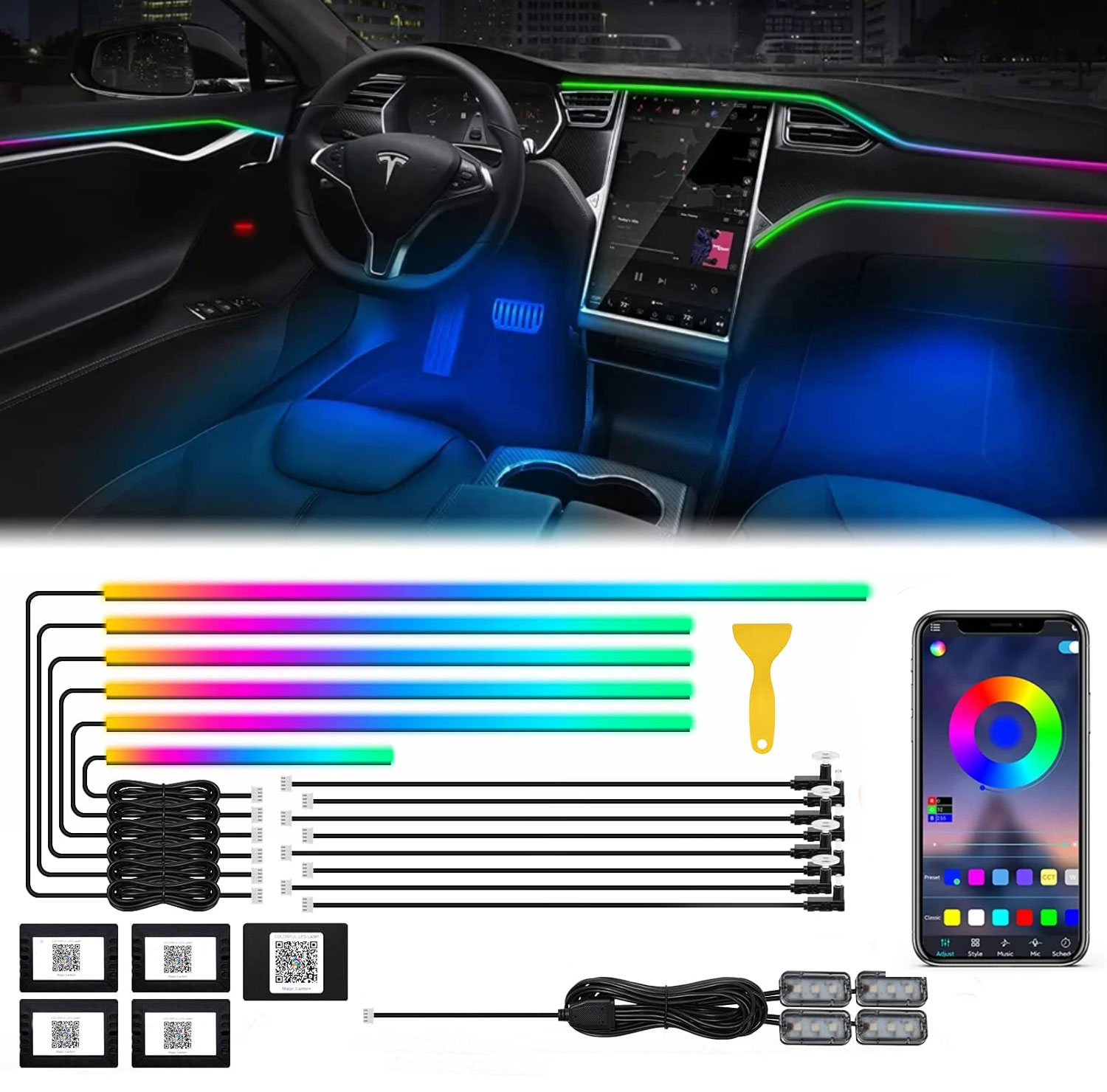 Led Ambient Interior Car Lights App Control - Neon Car Interior Luz Ambiente, Controle