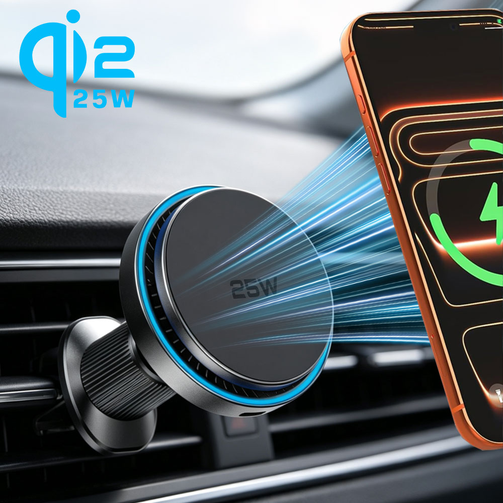 Magnetic Phone Holder For Car Vent - Carregador Sem Fio Magnético QI2 25W