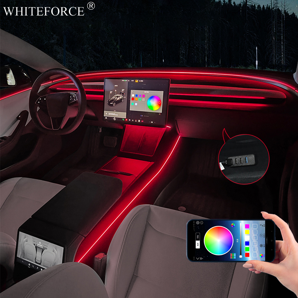 Para tesla modelo y juniper le - Led Ambient Interior Car Lights App Control avaliação e preço